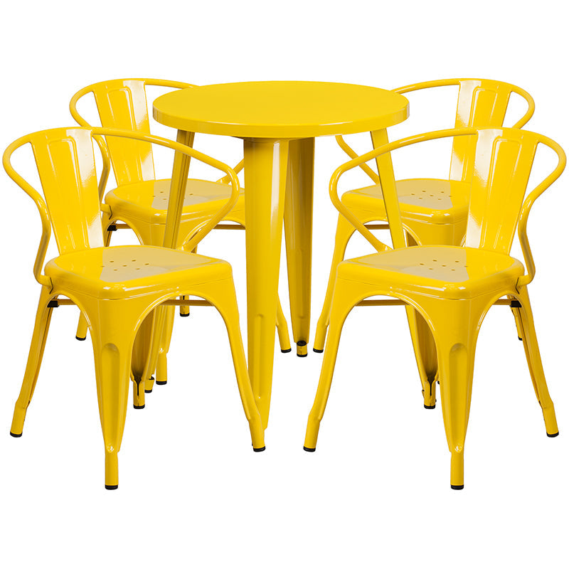 24RD Yellow Metal Table Set CH-51080TH-4-18ARM-YL-GG