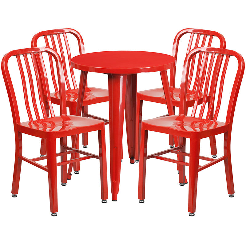 24RD Red Metal Table Set CH-51080TH-4-18VRT-RED-GG