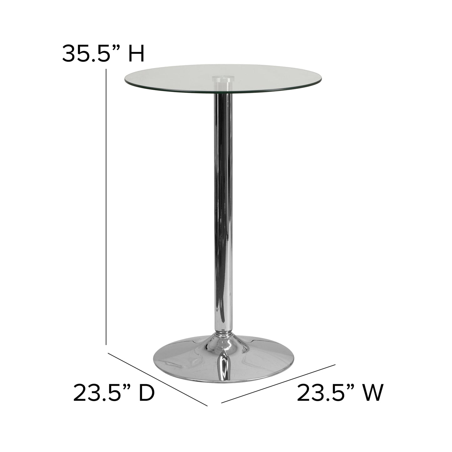 23.5RD Glass Table-35.5 Base CH-6-GG