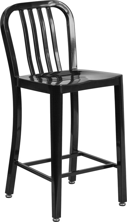 24" Black Metal Outdoor Stool CH-61200-24-BK-GG