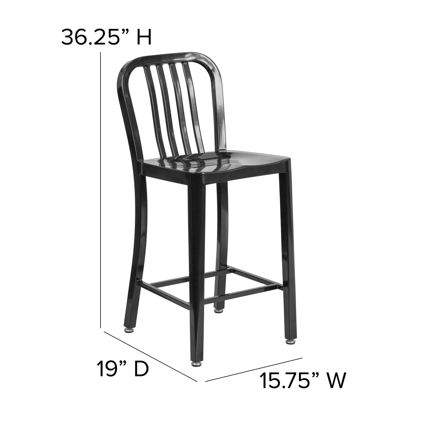 24" Black Metal Outdoor Stool CH-61200-24-BK-GG