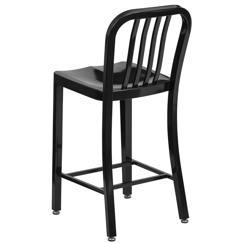 24" Black Metal Outdoor Stool CH-61200-24-BK-GG