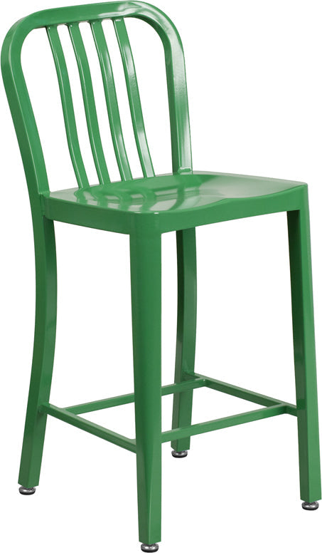 24" Green Metal Outdoor Stool CH-61200-24-GN-GG