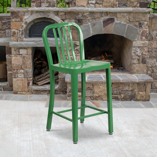 24" Green Metal Outdoor Stool CH-61200-24-GN-GG