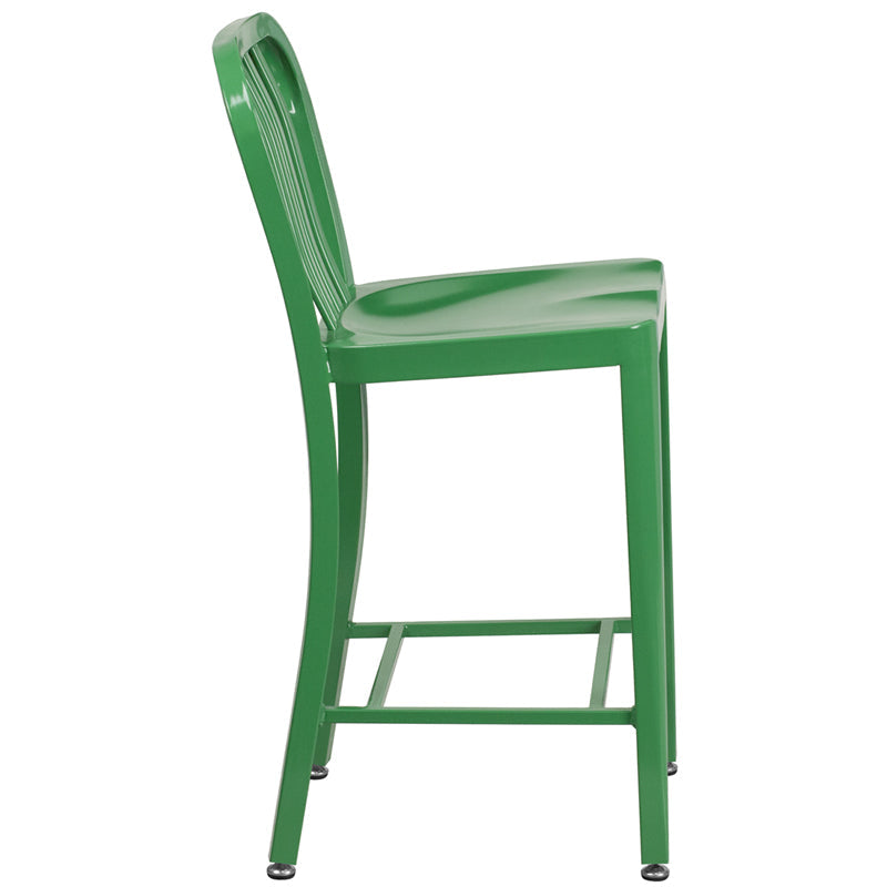 24" Green Metal Outdoor Stool CH-61200-24-GN-GG