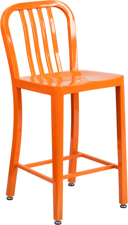 24" Orange Metal Outdoor Stool CH-61200-24-OR-GG