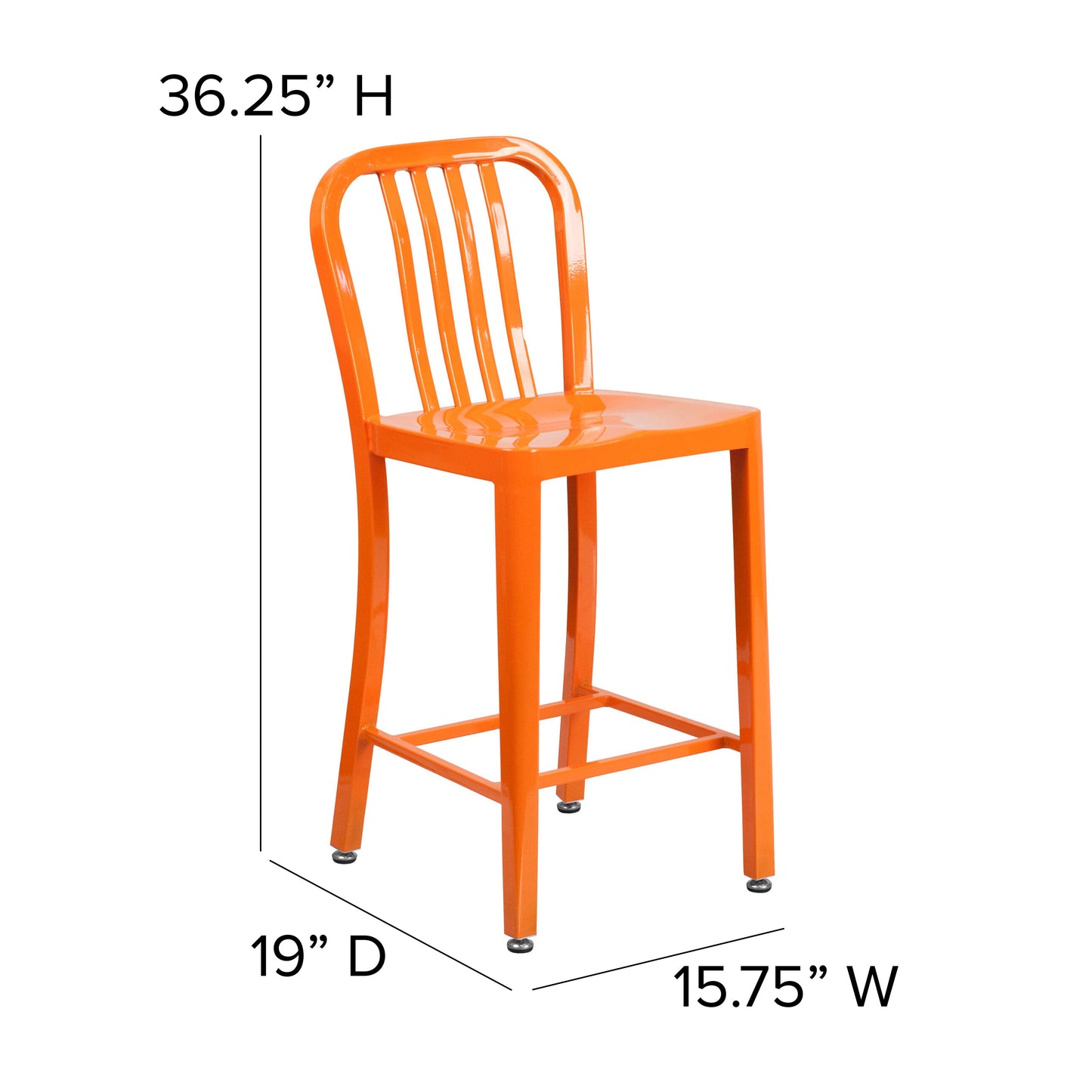 24" Orange Metal Outdoor Stool CH-61200-24-OR-GG