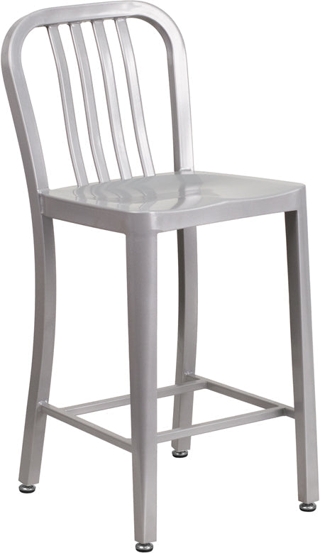 24" Silver Metal Outdoor Stool CH-61200-24-SIL-GG