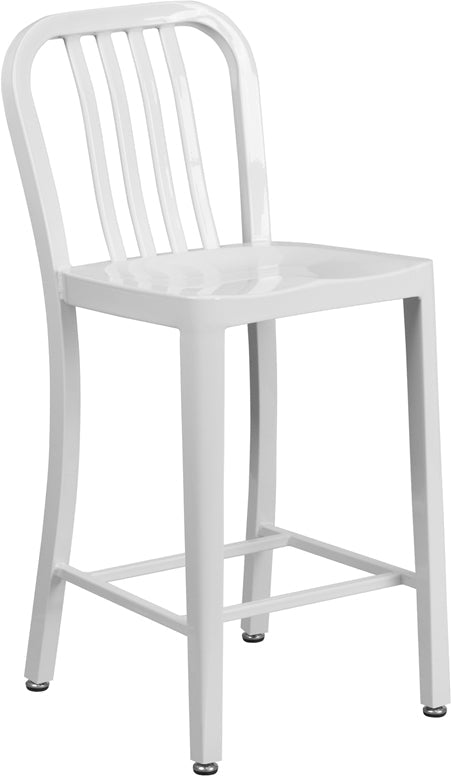 24" White Metal Outdoor Stool CH-61200-24-WH-GG