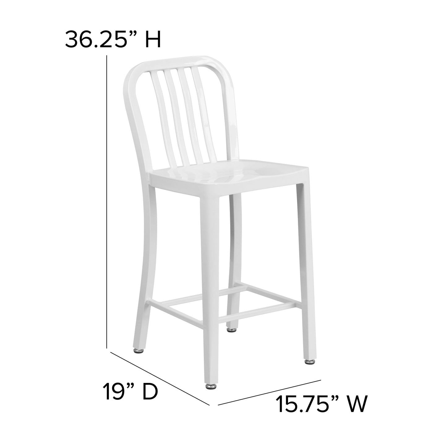 24" White Metal Outdoor Stool CH-61200-24-WH-GG