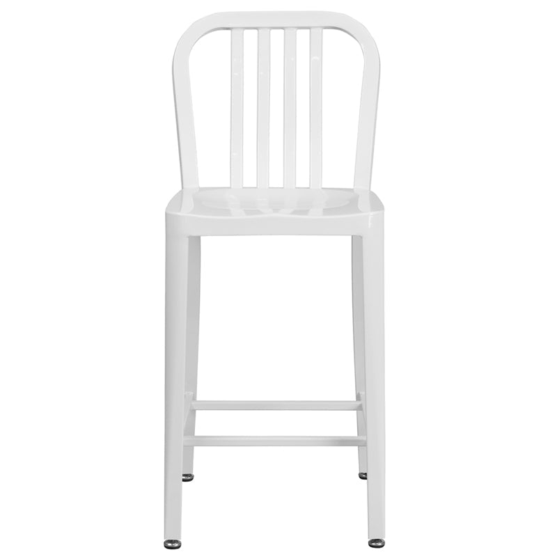 24" White Metal Outdoor Stool CH-61200-24-WH-GG