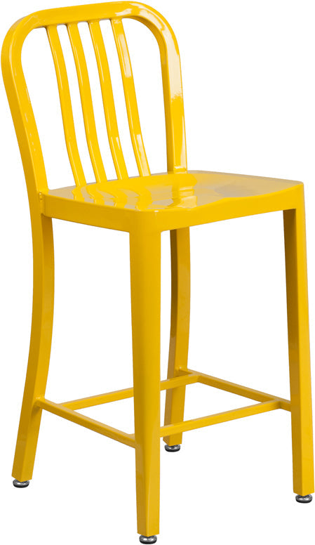 24" Yellow Metal Outdoor Stool CH-61200-24-YL-GG