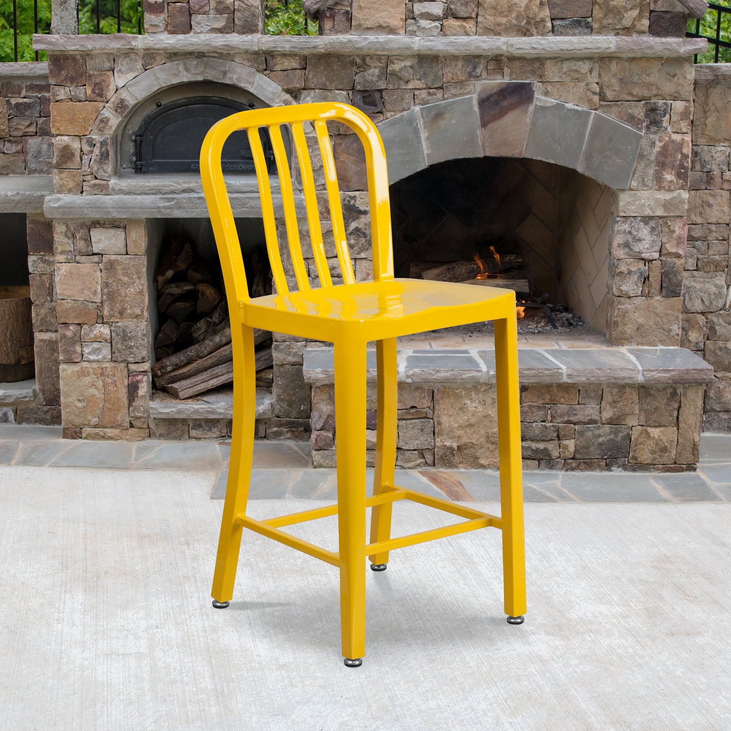 24" Yellow Metal Outdoor Stool CH-61200-24-YL-GG