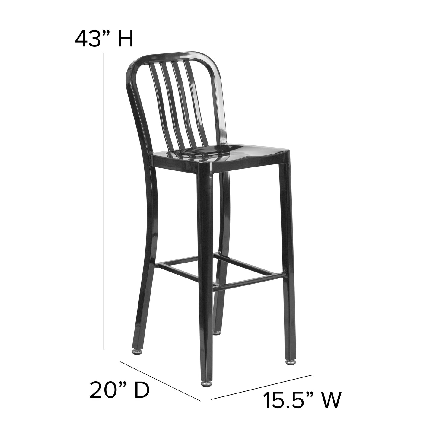 30" Black Metal Outdoor Stool CH-61200-30-BK-GG