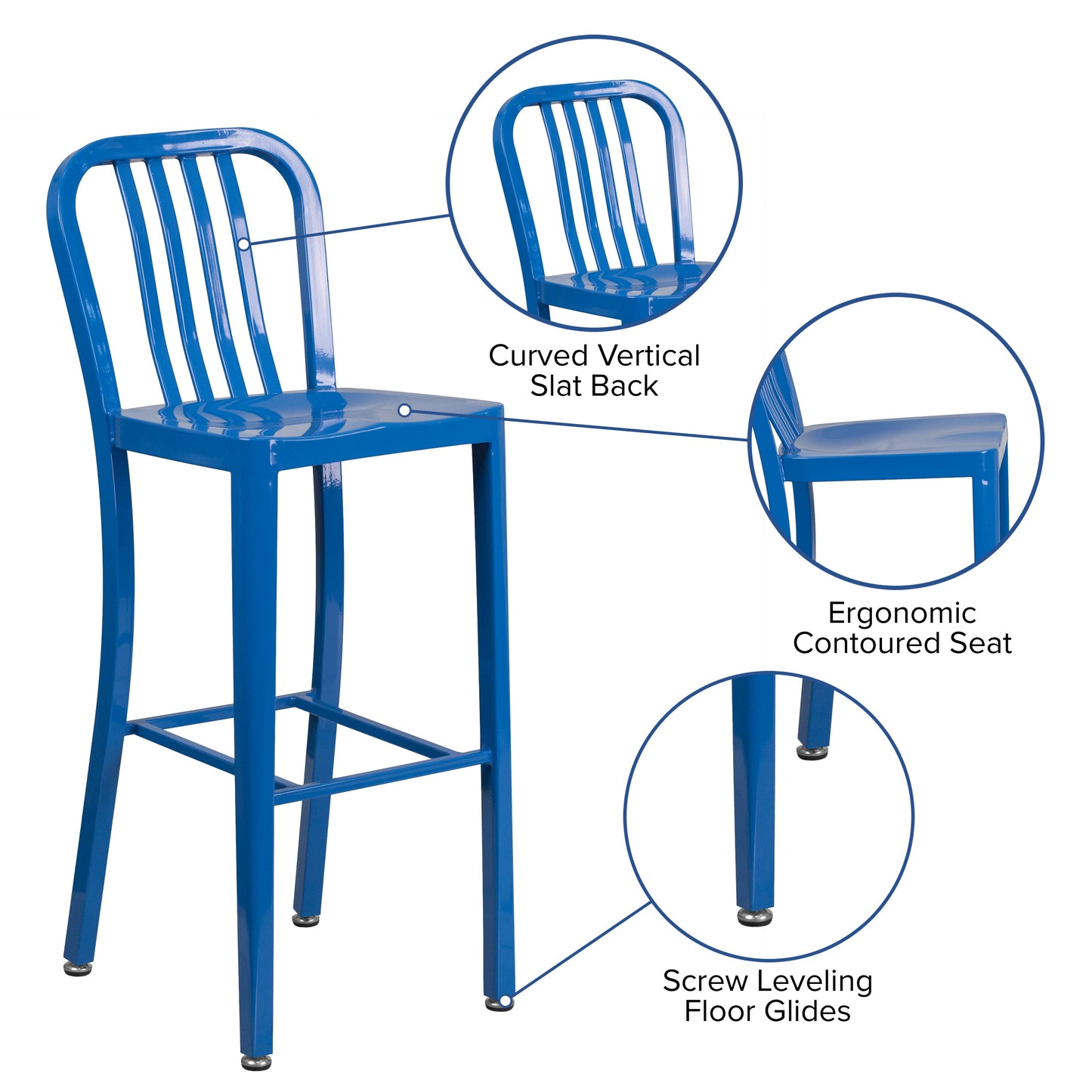 30" Blue Metal Outdoor Stool CH-61200-30-BL-GG