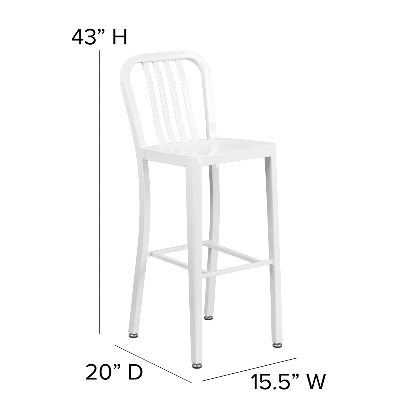 30" White Metal Outdoor Stool CH-61200-30-WH-GG