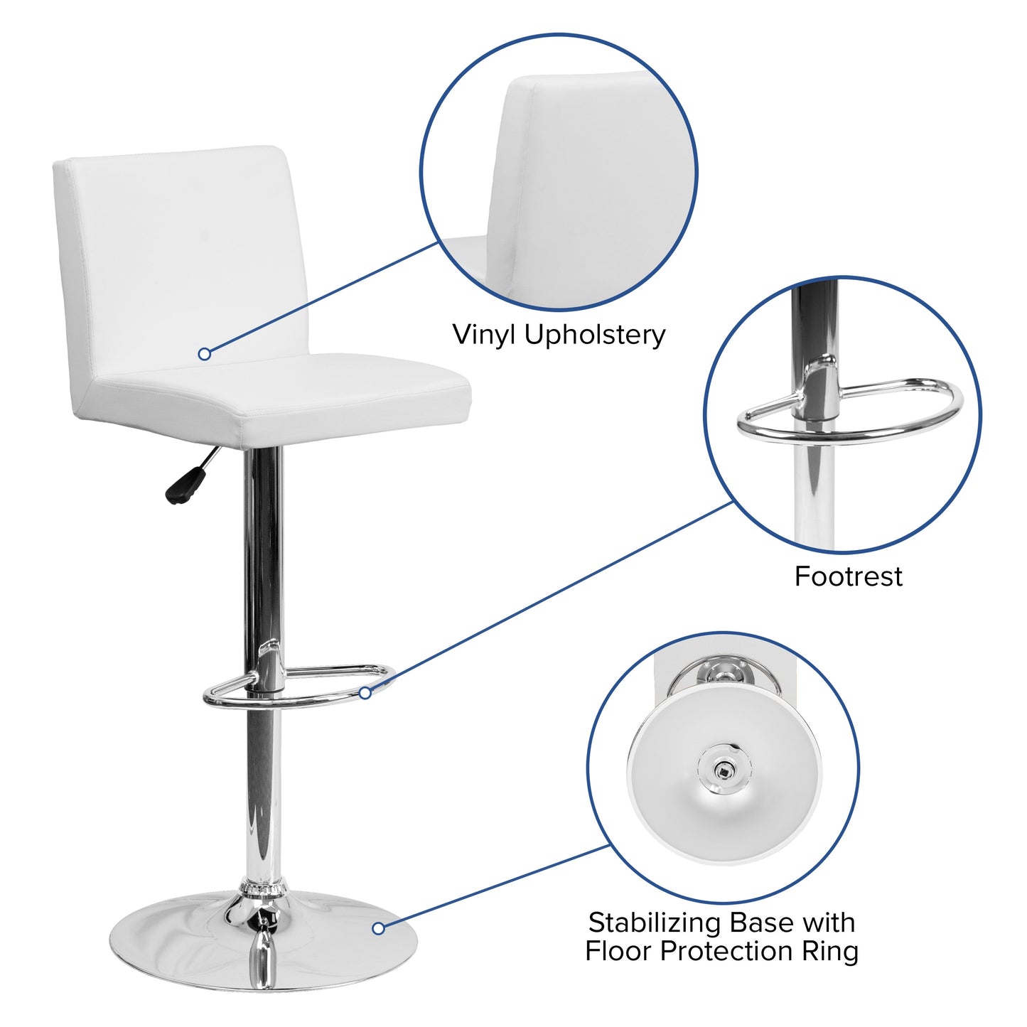 White Vinyl Barstool CH-92066-WH-GG