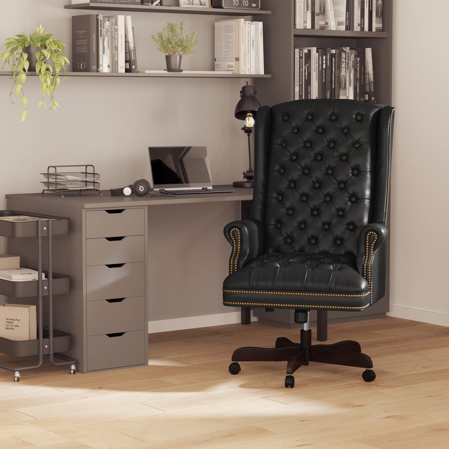 Black High Back Leather Chair CI-360-BK-GG