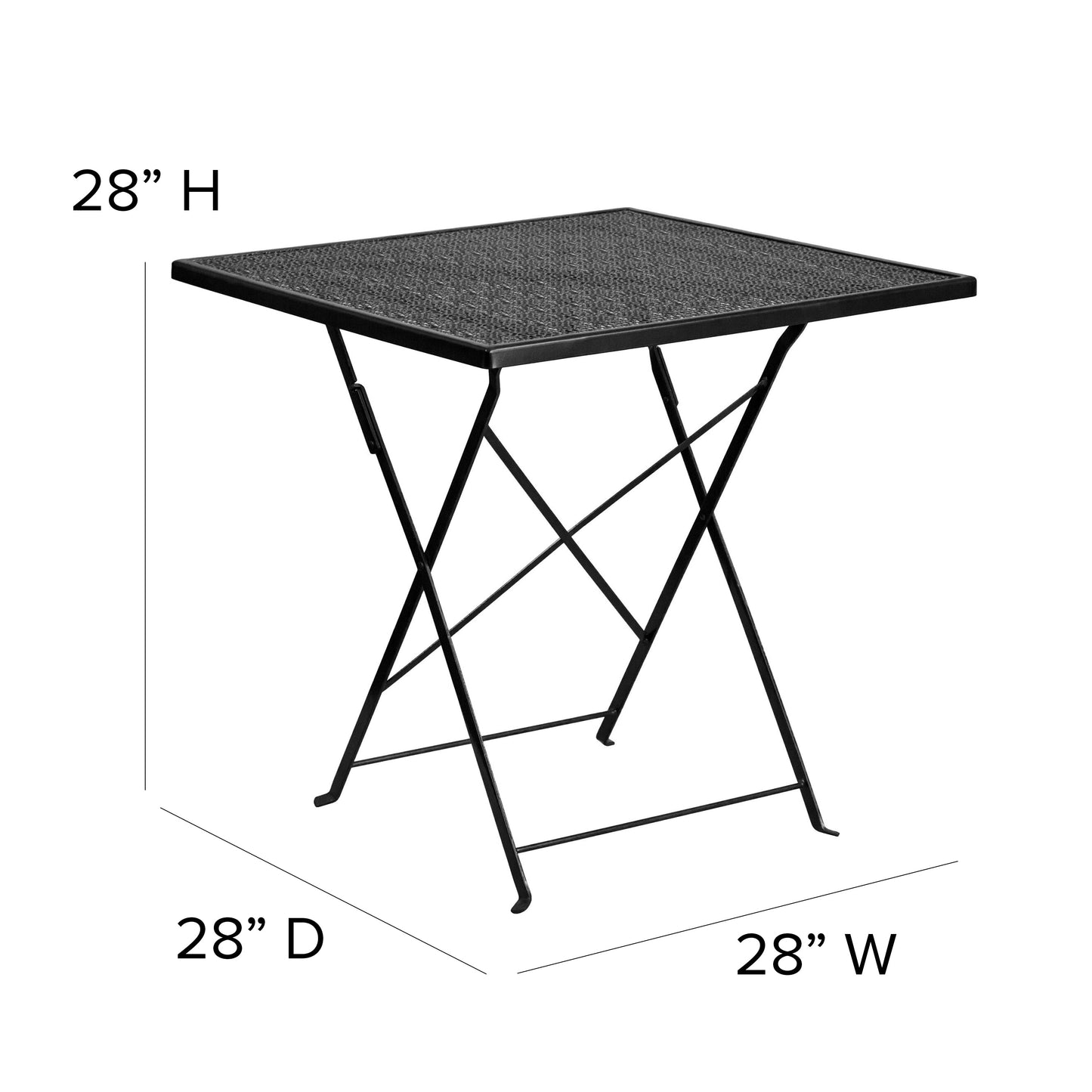 28SQ Black Folding Patio Table CO-1-BK-GG