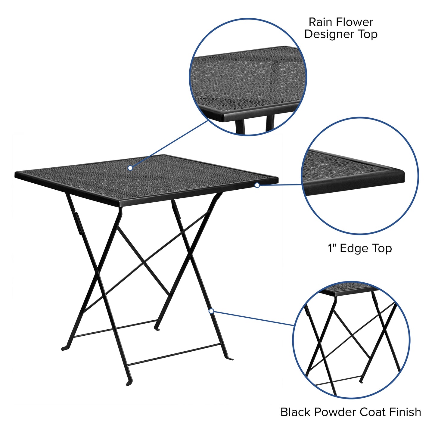 28SQ Black Folding Patio Table CO-1-BK-GG