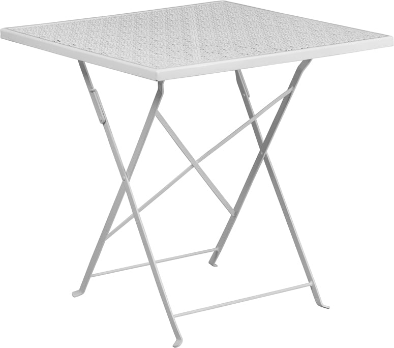 28SQ White Folding Patio Table CO-1-WH-GG