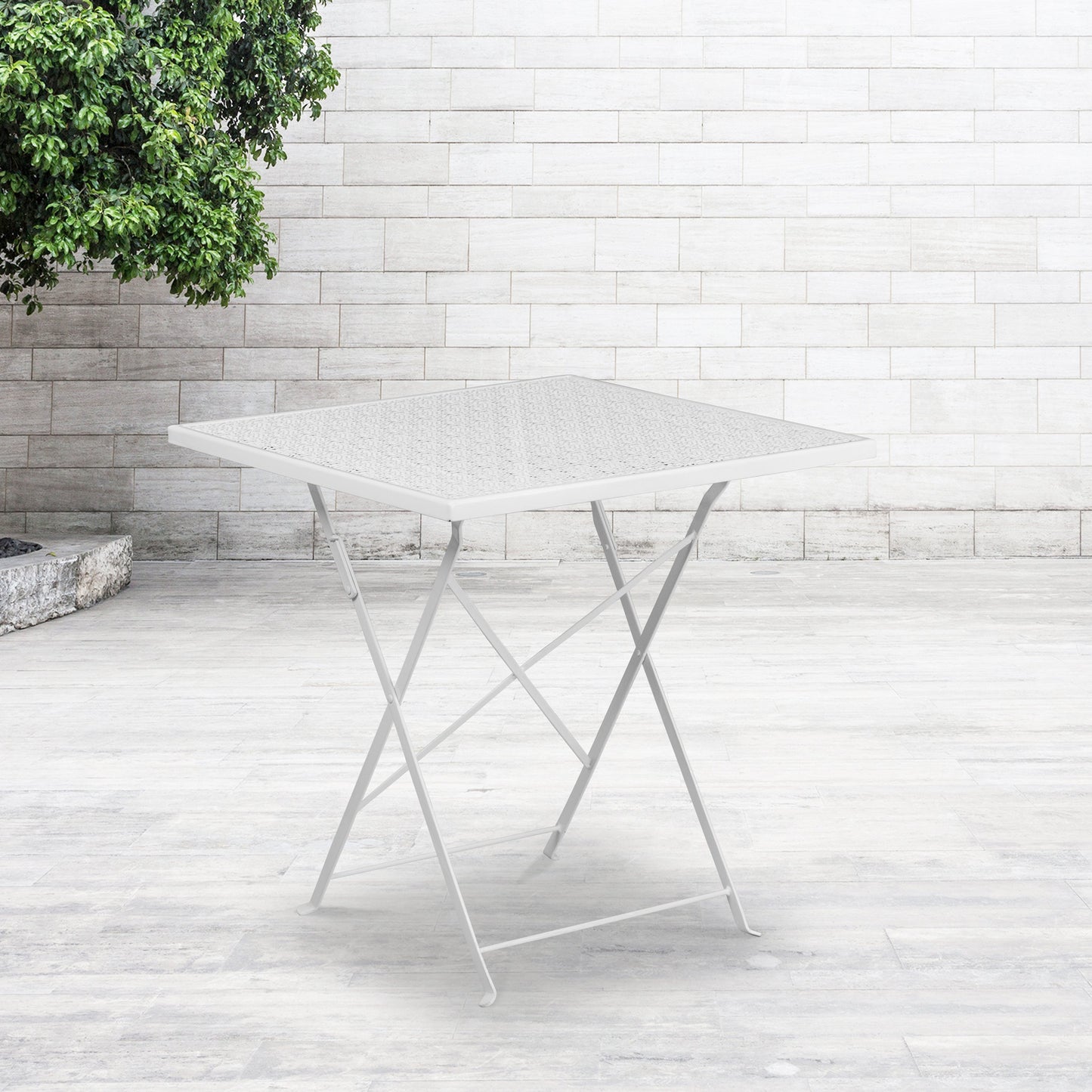 28SQ White Folding Patio Table CO-1-WH-GG