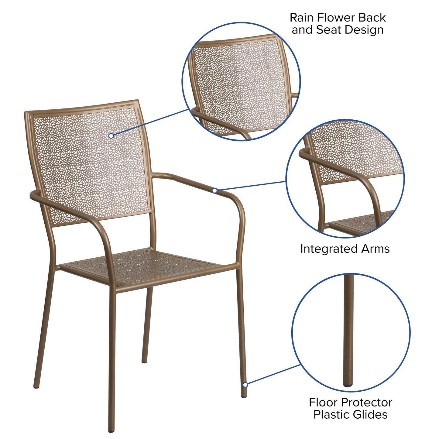 Gold Square Back Patio Chair CO-2-GD-GG