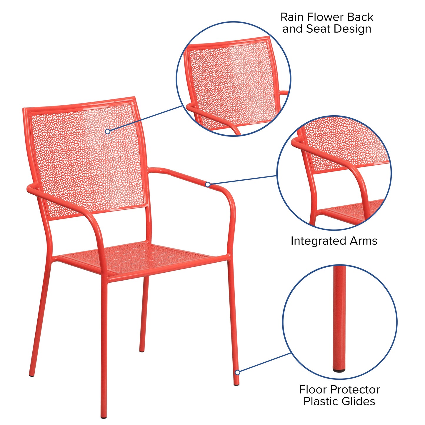 Coral Square Back Patio Chair CO-2-RED-GG