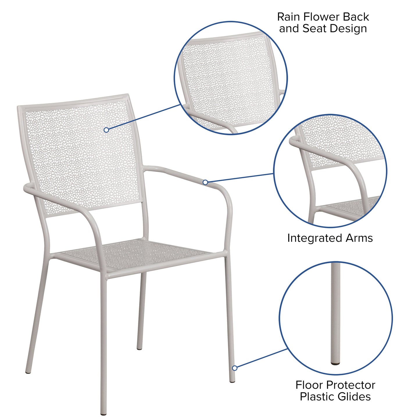 Gray Square Back Patio Chair CO-2-SIL-GG