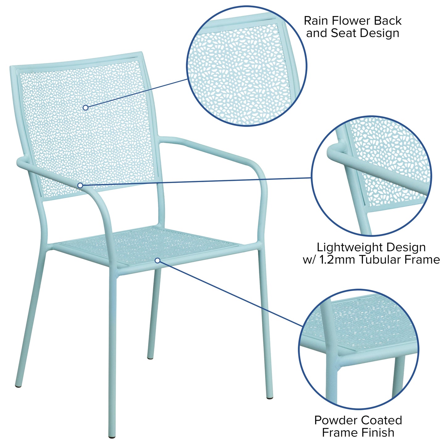 Blue Square Back Patio Chair CO-2-SKY-GG