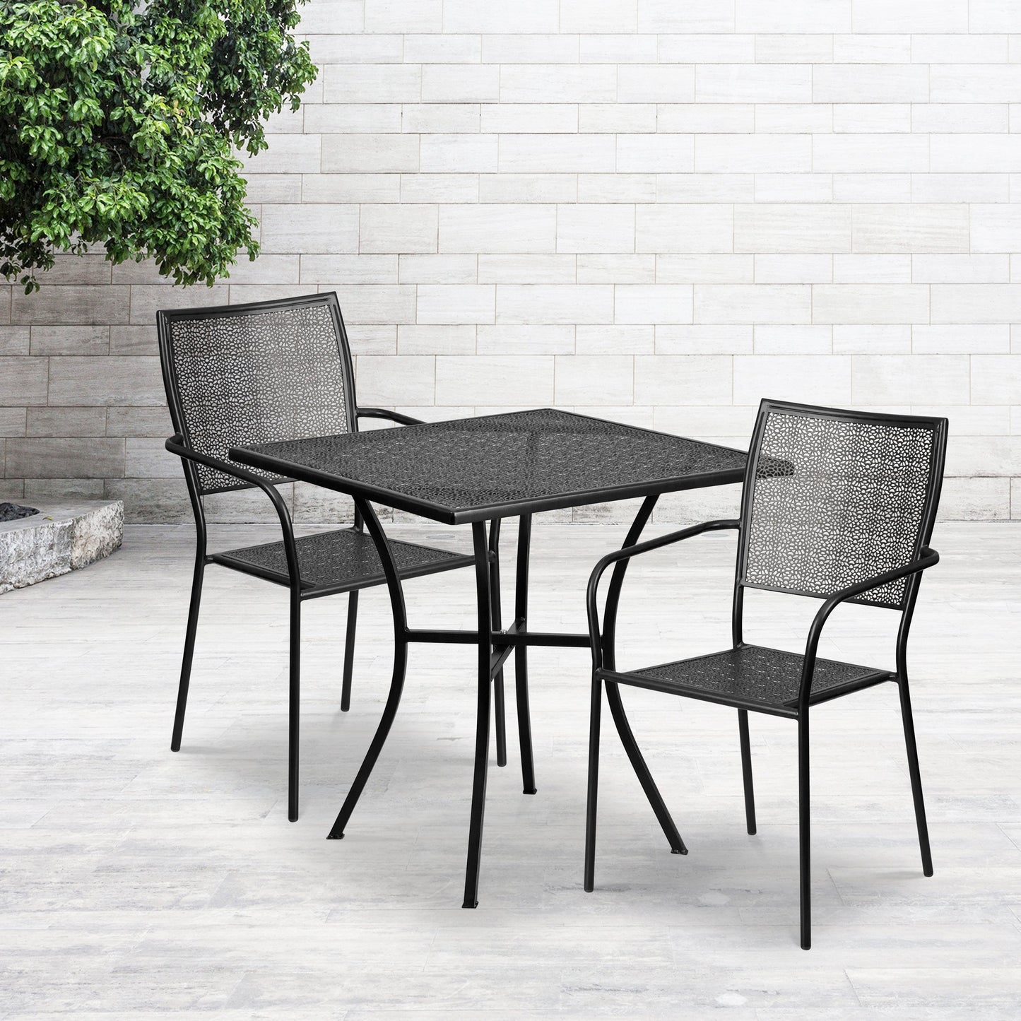 28SQ Black Patio Table Set CO-28SQ-02CHR2-BK-GG