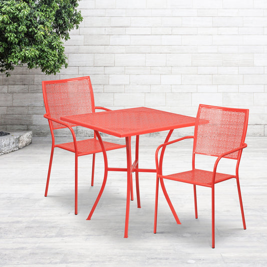 28SQ Coral Patio Table Set CO-28SQ-02CHR2-RED-GG