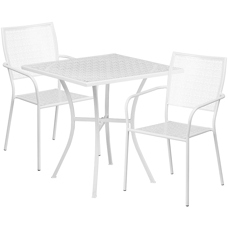 28SQ White Patio Table Set CO-28SQ-02CHR2-WH-GG