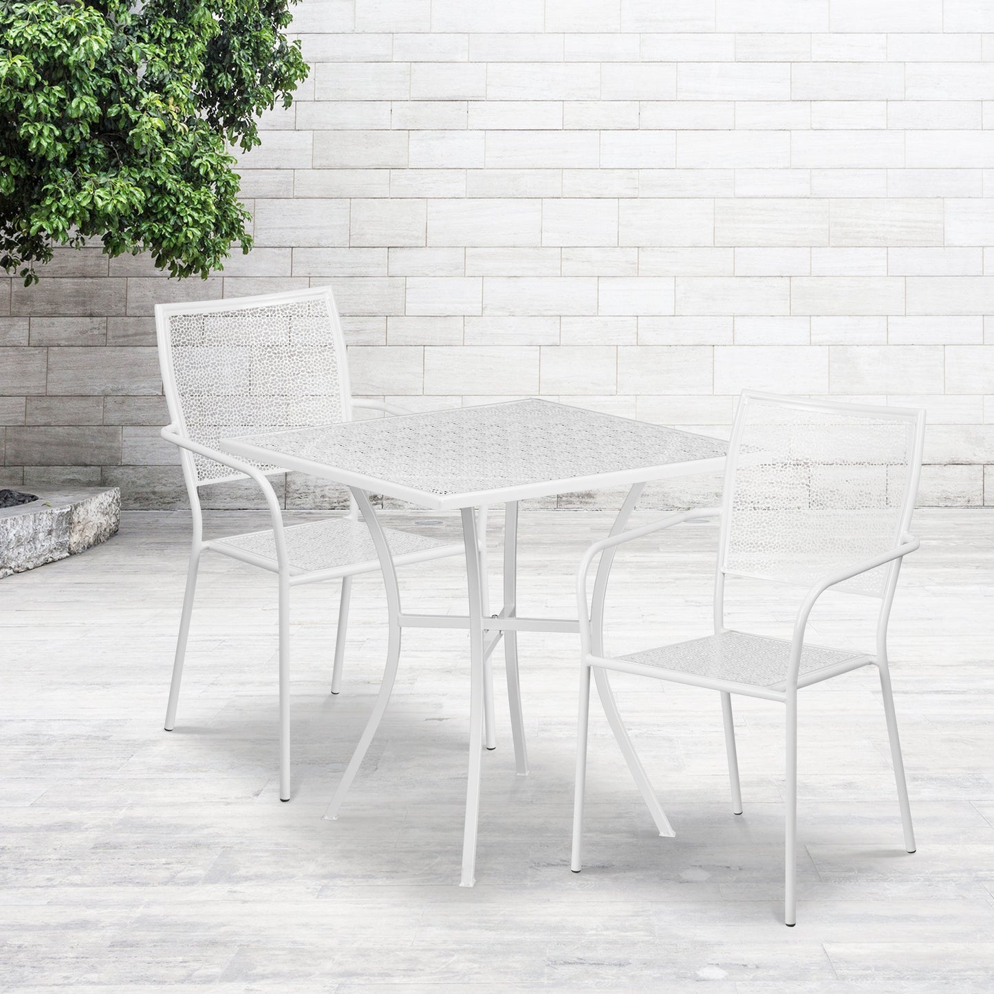 28SQ White Patio Table Set CO-28SQ-02CHR2-WH-GG