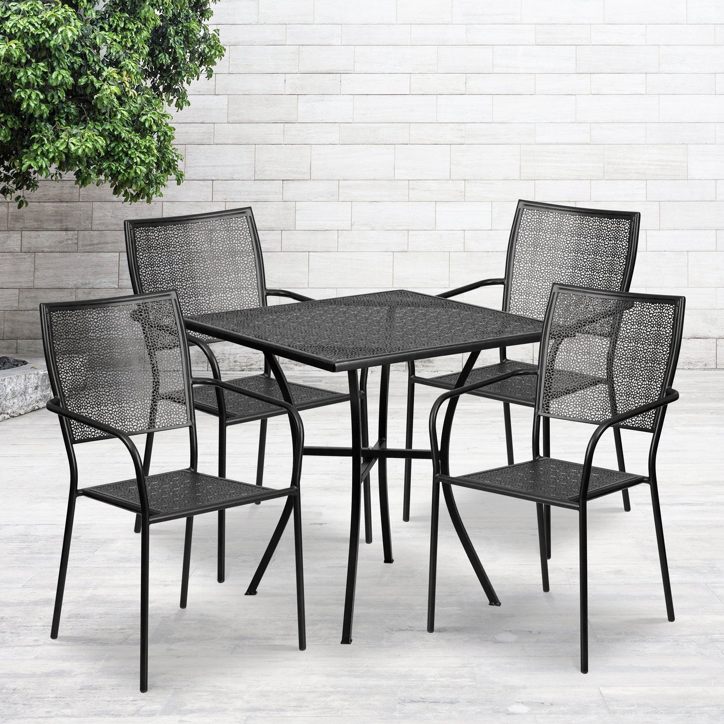 28SQ Black Patio Table Set CO-28SQ-02CHR4-BK-GG