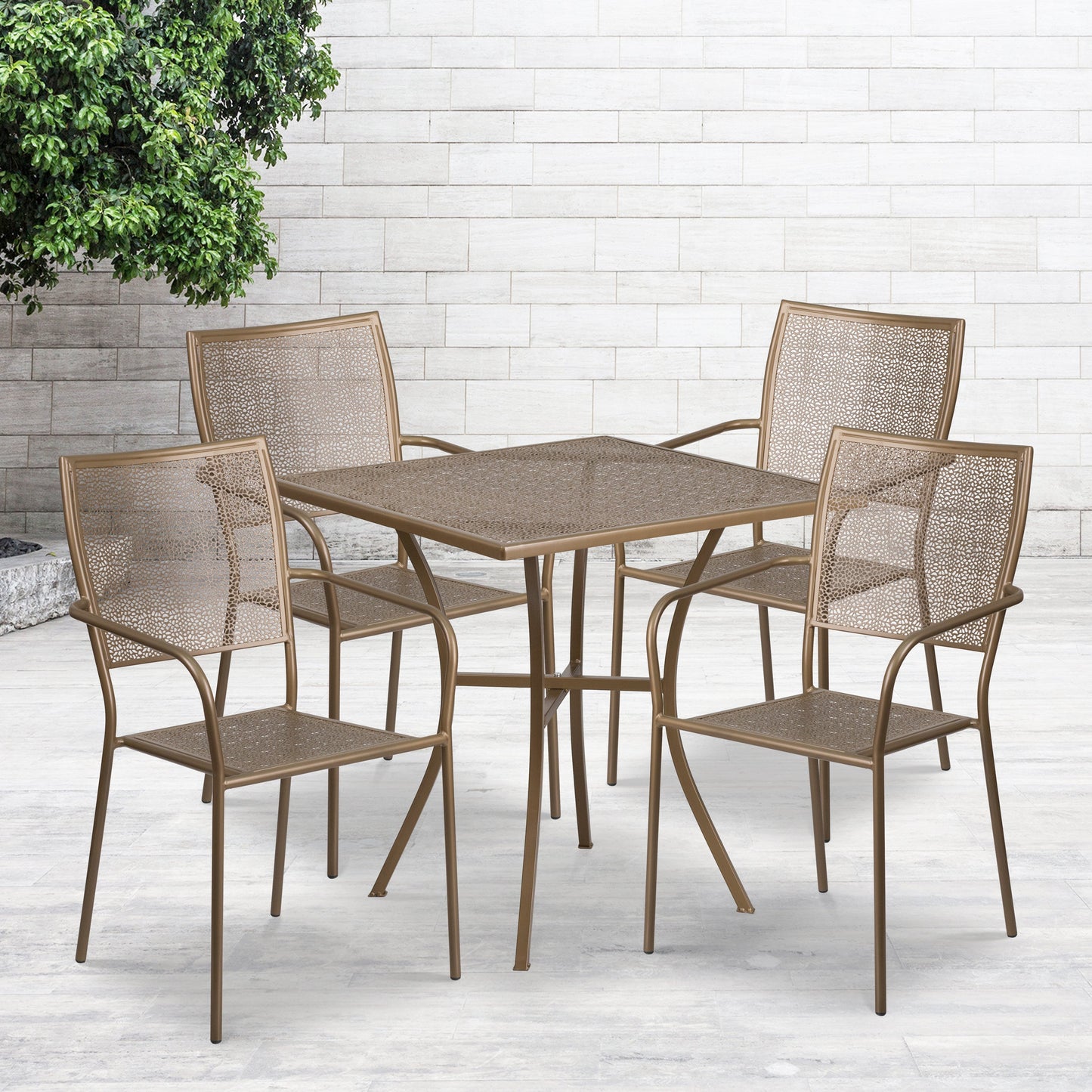 28SQ Gold Patio Table Set CO-28SQ-02CHR4-GD-GG