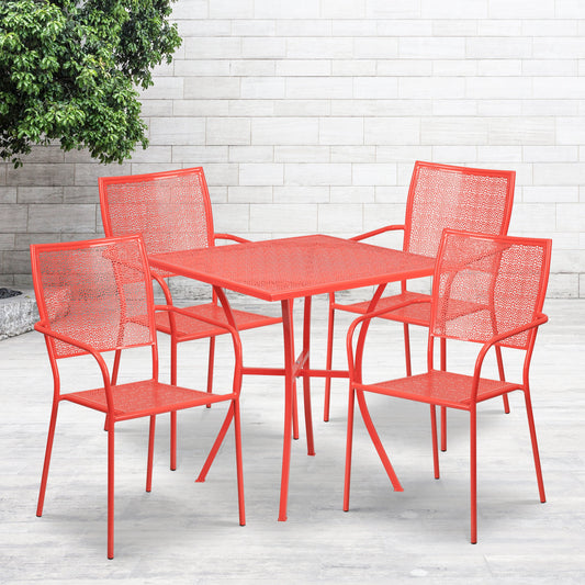 28SQ Coral Patio Table Set CO-28SQ-02CHR4-RED-GG