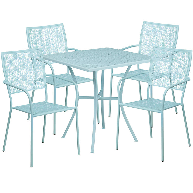 28SQ Sky Blue Patio Table Set CO-28SQ-02CHR4-SKY-GG