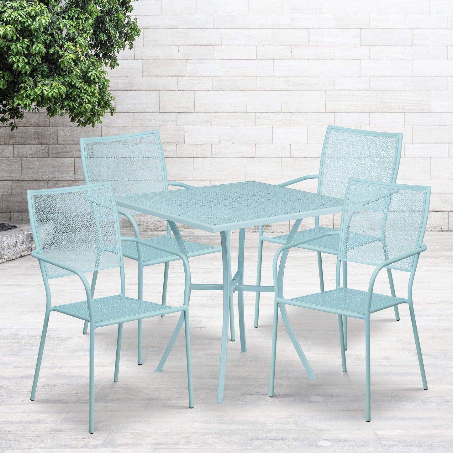 28SQ Sky Blue Patio Table Set CO-28SQ-02CHR4-SKY-GG