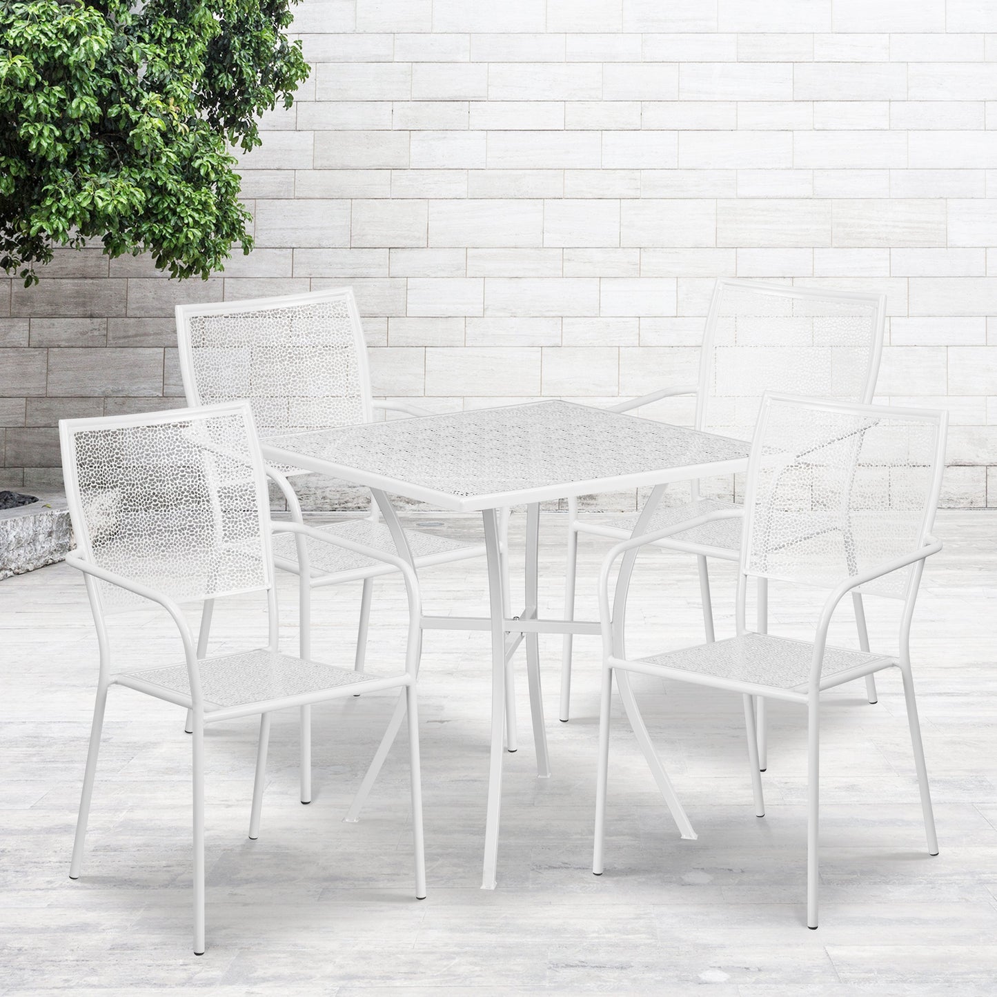 28SQ White Patio Table Set CO-28SQ-02CHR4-WH-GG