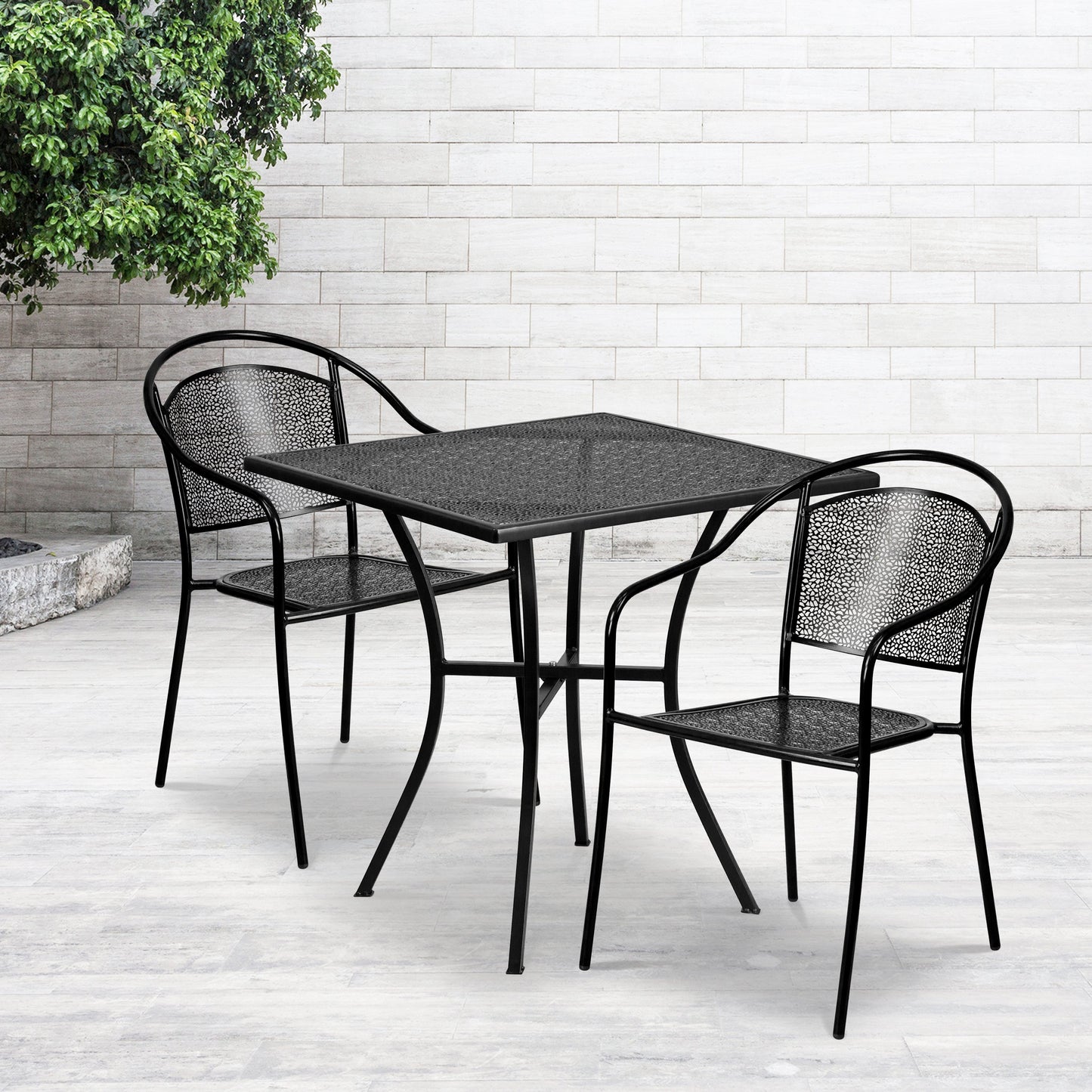 28SQ Black Patio Table Set CO-28SQ-03CHR2-BK-GG