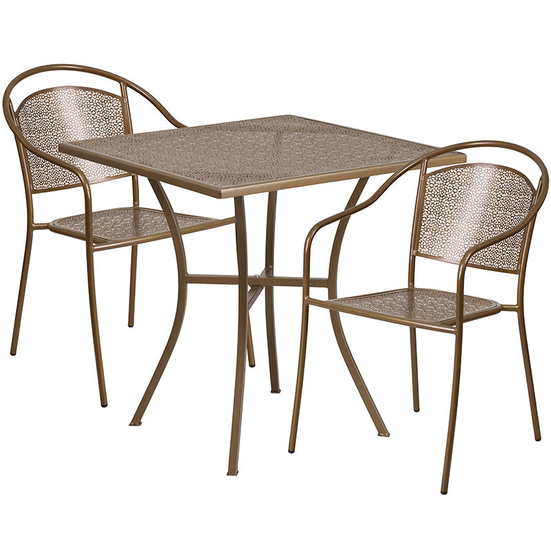 28SQ Gold Patio Table Set CO-28SQ-03CHR2-GD-GG