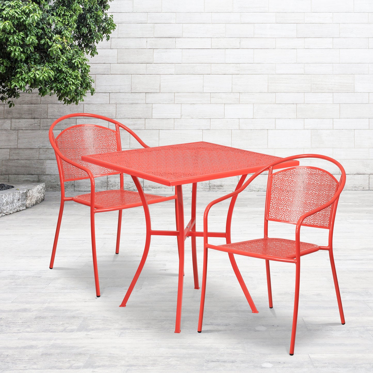 28SQ Coral Patio Table Set CO-28SQ-03CHR2-RED-GG