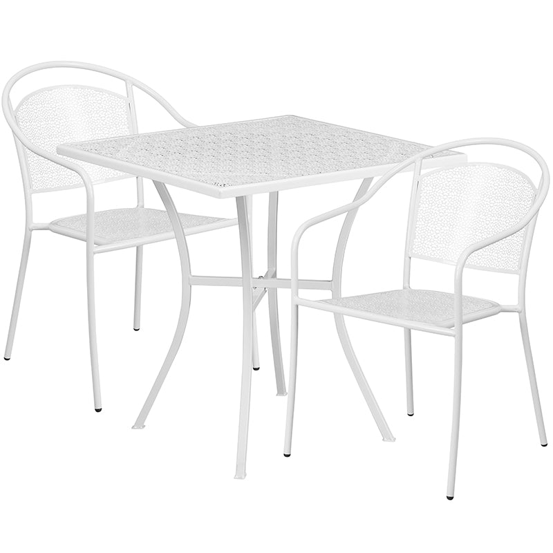 28SQ White Patio Table Set CO-28SQ-03CHR2-WH-GG