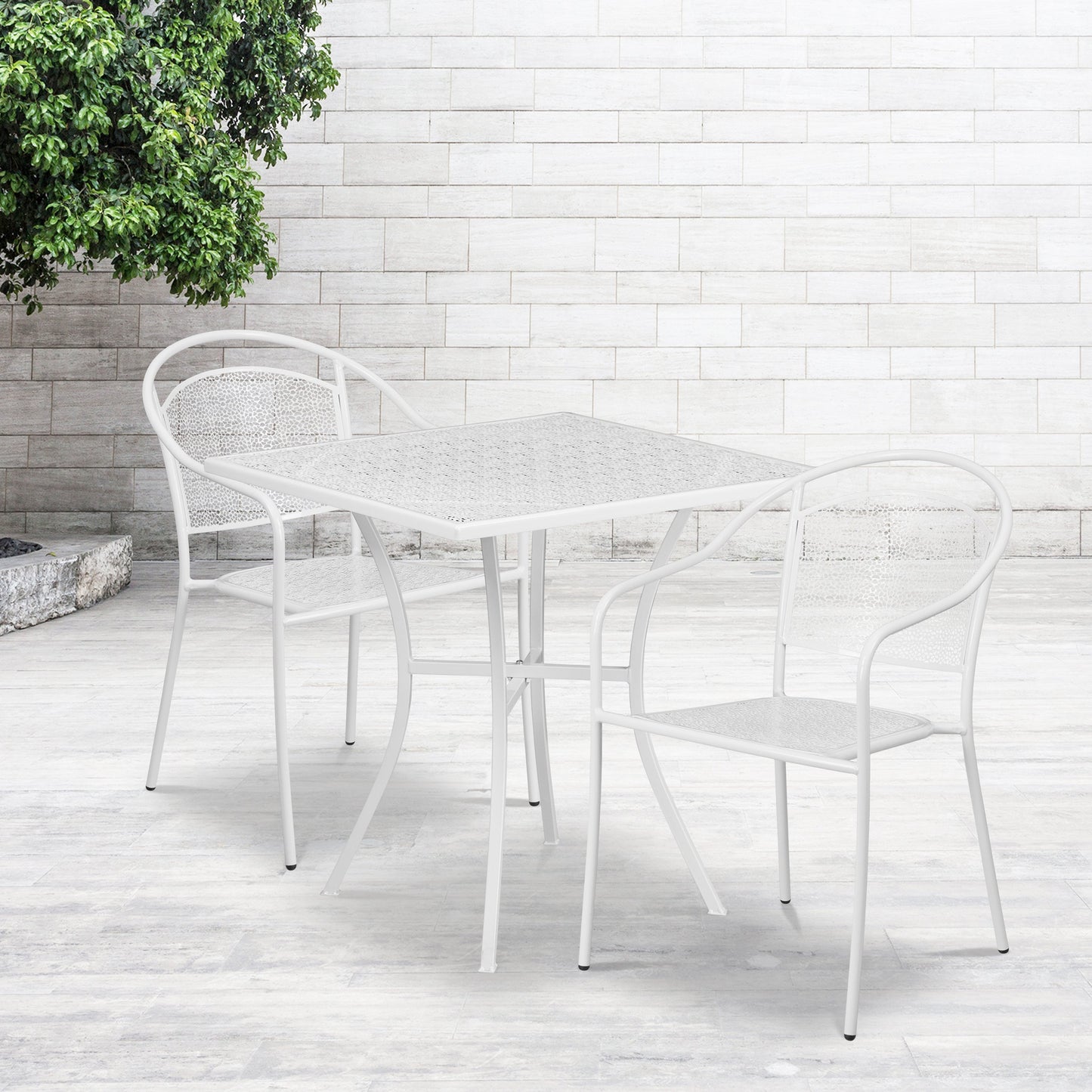 28SQ White Patio Table Set CO-28SQ-03CHR2-WH-GG