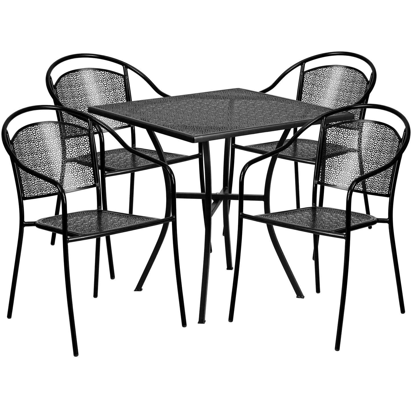 28SQ Black Patio Table Set CO-28SQ-03CHR4-BK-GG