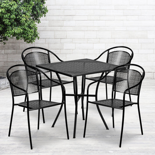 28SQ Black Patio Table Set CO-28SQ-03CHR4-BK-GG