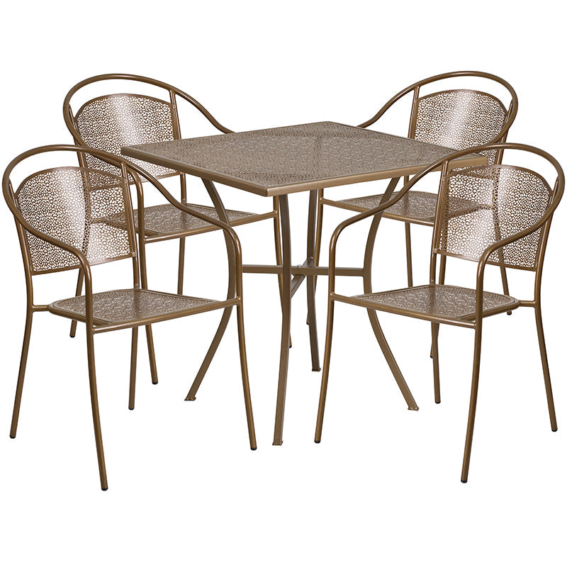 28SQ Gold Patio Table Set CO-28SQ-03CHR4-GD-GG