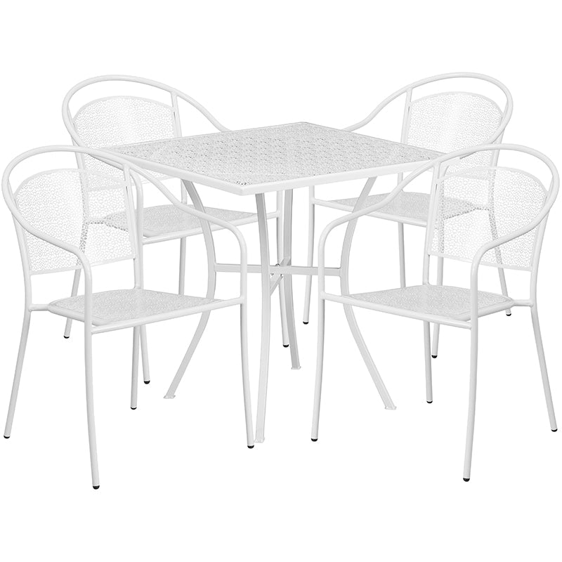 28SQ White Patio Table Set CO-28SQ-03CHR4-WH-GG