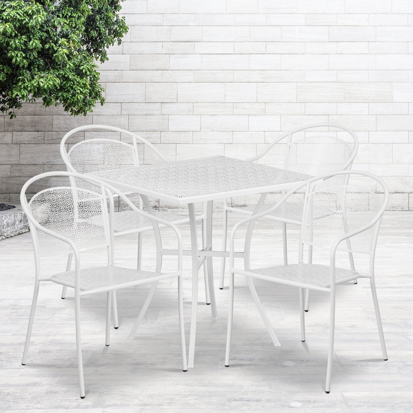 28SQ White Patio Table Set CO-28SQ-03CHR4-WH-GG